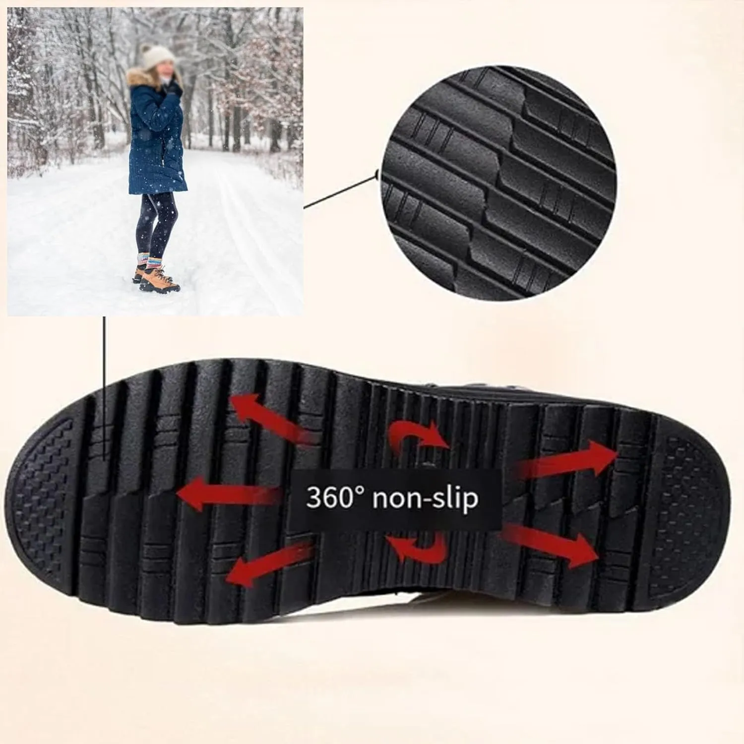 Women's Metal Buckle Genuine Leather Wool Orthopedic Boots,Winter Warm Non-Slip Fur Lined Waterproof Ankle Boots