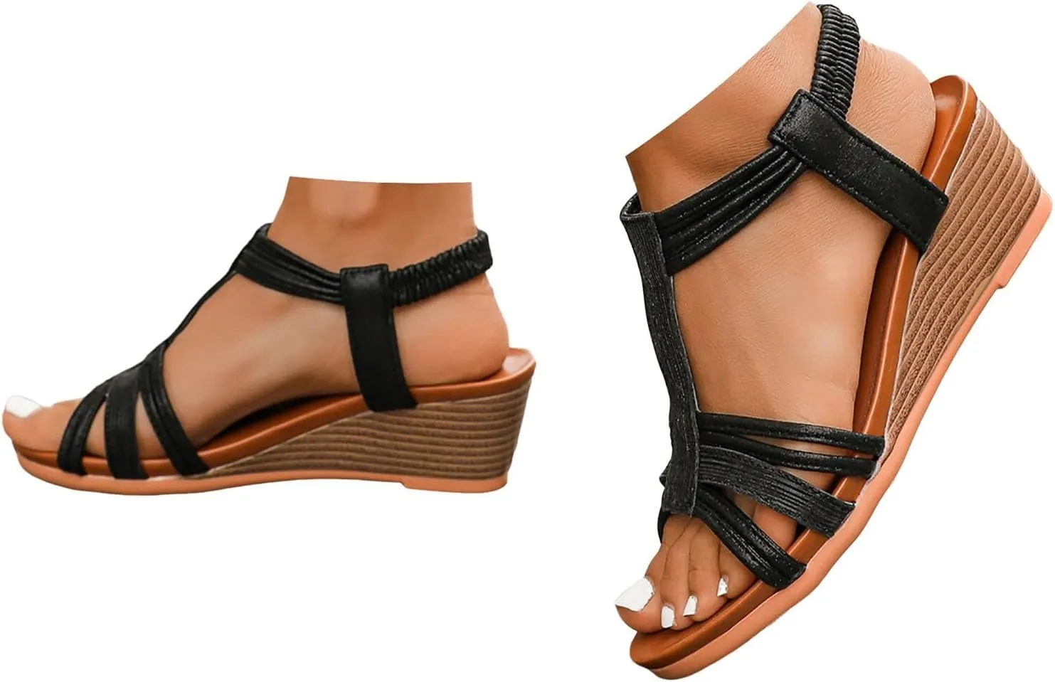 Women's Mid Heel Fashion Wedge Sandals 2025 Open Toe Fashion Comfortable Lightweight Dressy Casual Boho Summer Fashion Sandals Bohemian Beach Walking Party Elastic Ankle Strap Shoes