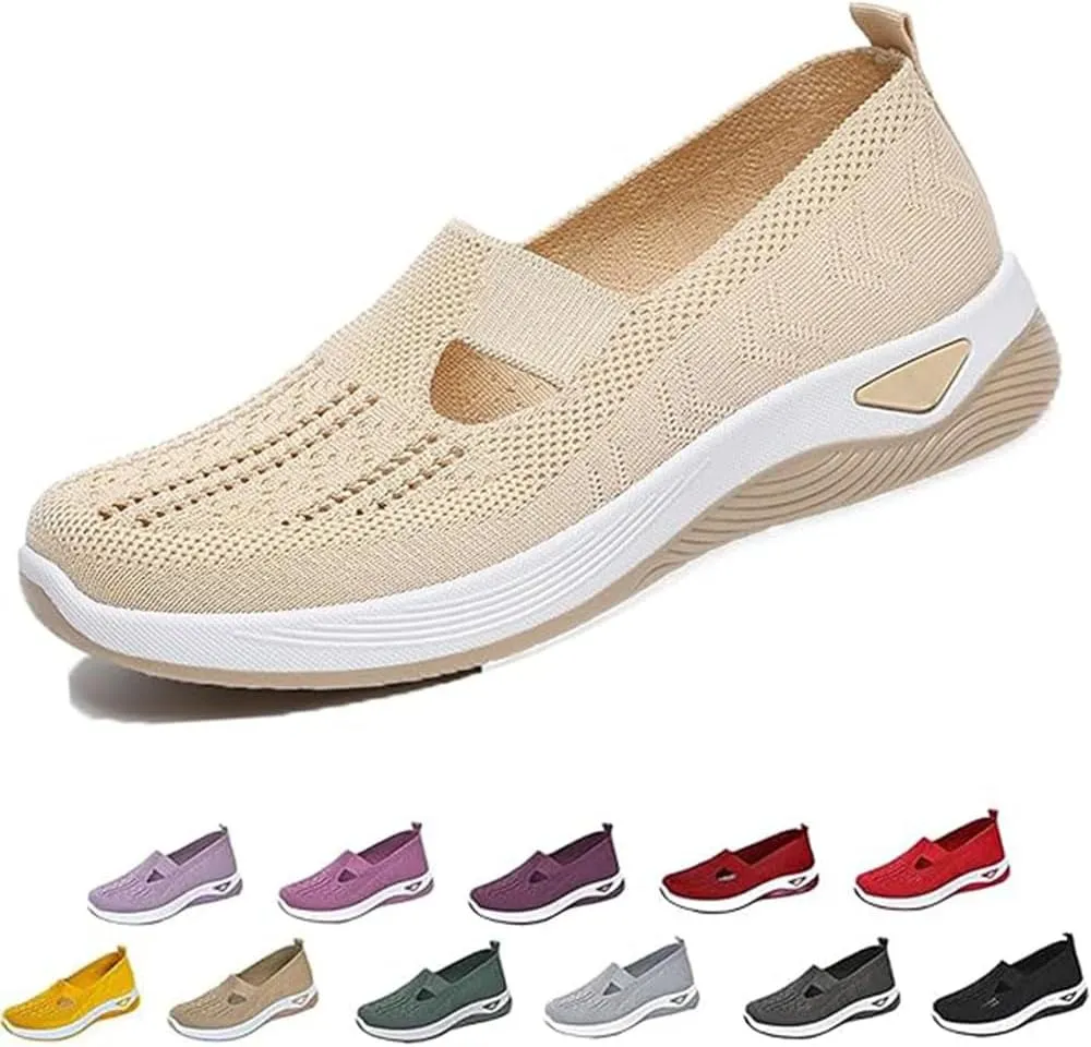 Women's Orthopedic Breathable Shoes,Women Woven Orthopedic Breathable SoftShoes Arch Support Slip-On Sneakers, Indoor Outdoor Casual Walking Anti-Skid Sports Shoes