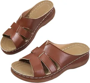 Women's Orthopedic Platform Sandals - Comfortable Slip-On Open Toe Wedge Slides for Summer Walking, Casual Arch Support Shoes with Cushioned Sole