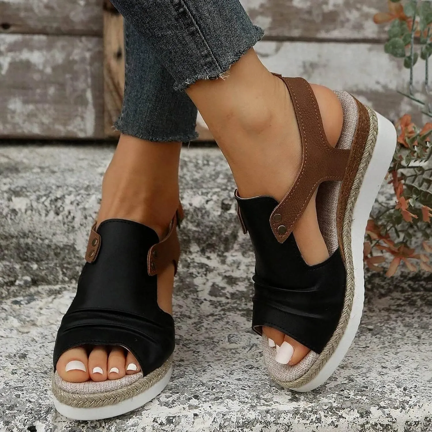 Women's Orthopedic Platform Wedge Sandals 2025 Casual Open Toe Slingback Espadrilles Summer Fashion Hollow Out Dress Shoe Beach Casual Walking Slip on Ankle Adjustable Strap