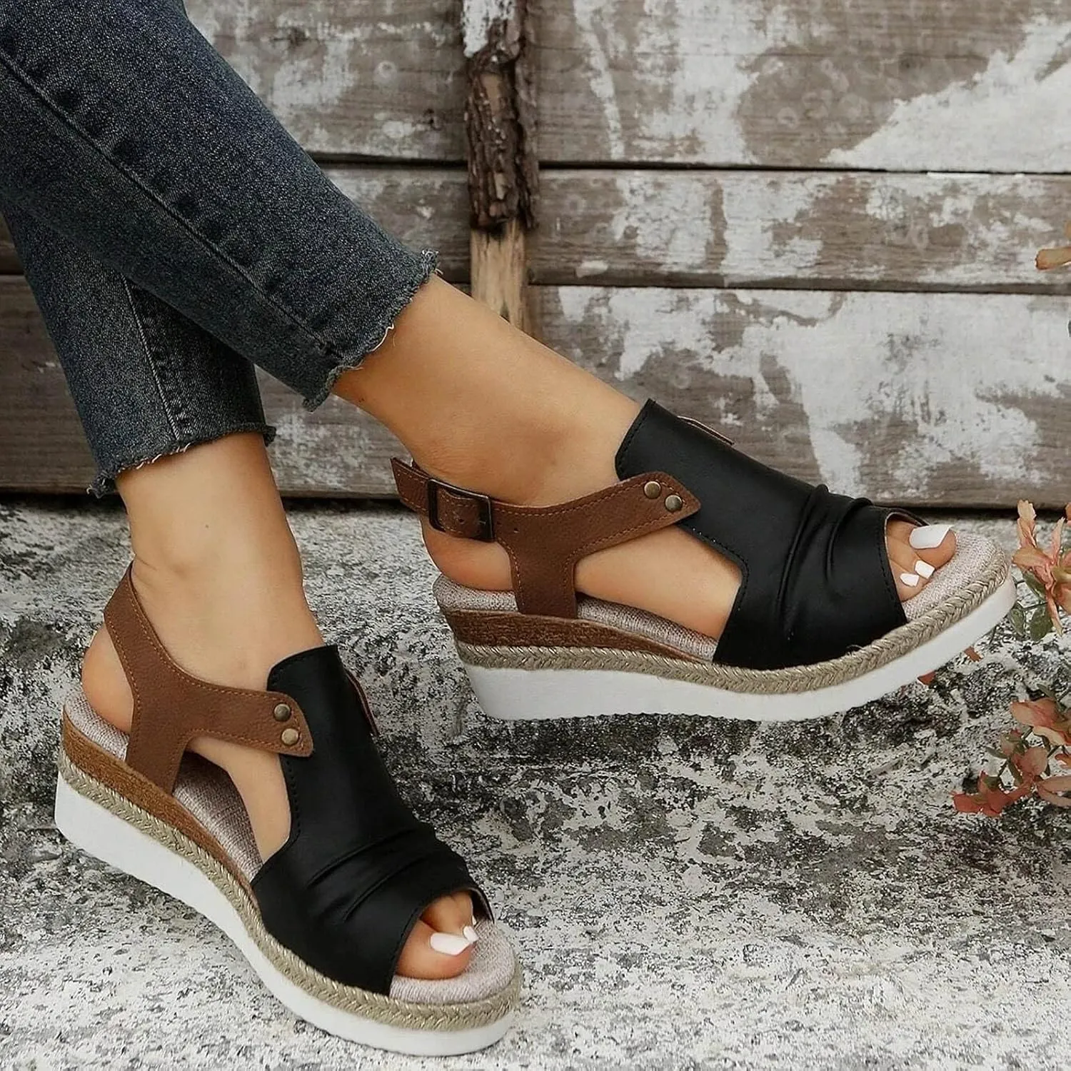 Women's Orthopedic Platform Wedge Sandals 2025 Casual Open Toe Slingback Espadrilles Summer Fashion Hollow Out Dress Shoe Beach Casual Walking Slip on Ankle Adjustable Strap