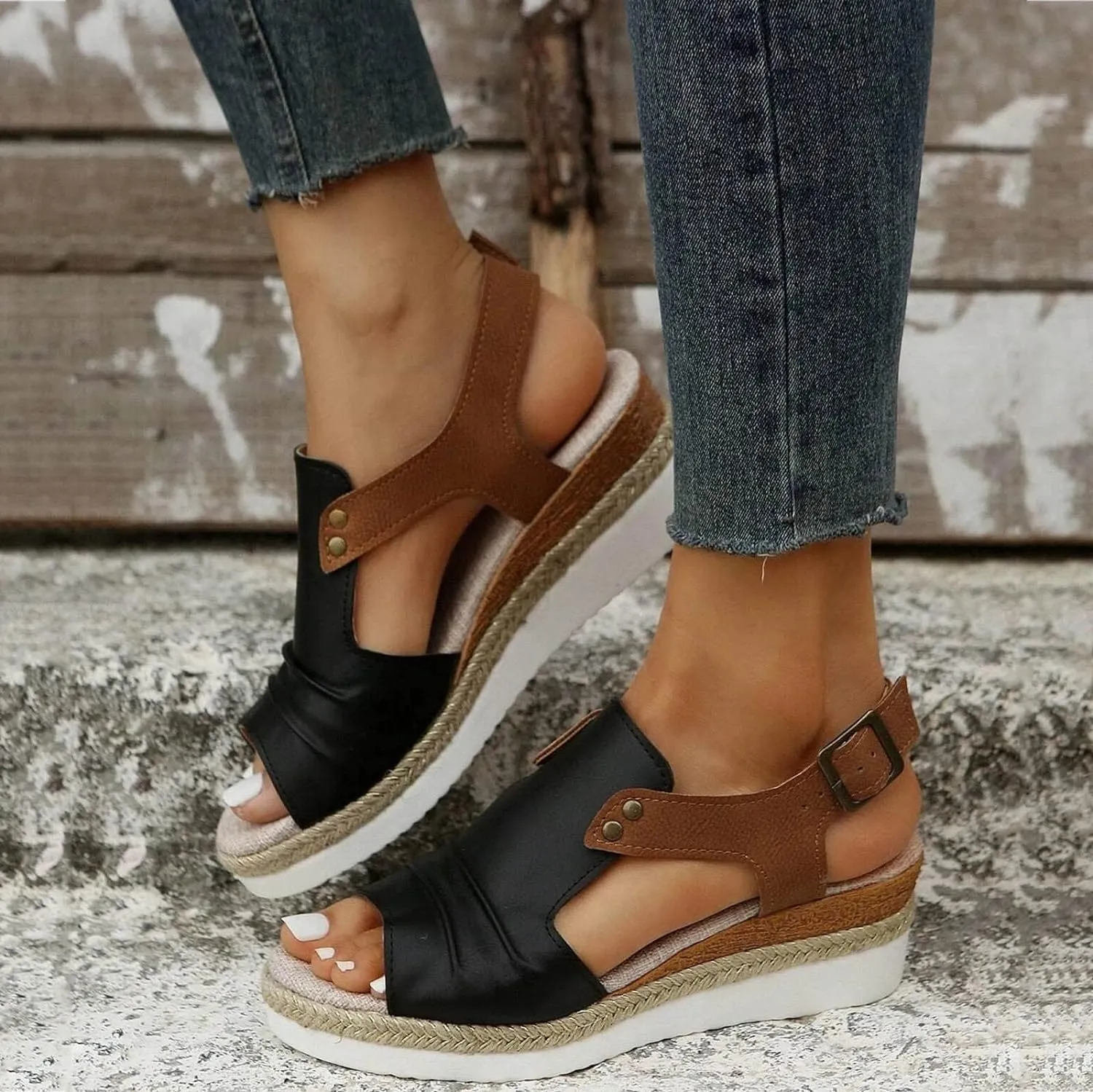 Women's Orthopedic Platform Wedge Sandals 2025 Casual Open Toe Slingback Espadrilles Summer Fashion Hollow Out Dress Shoe Beach Casual Walking Slip on Ankle Adjustable Strap
