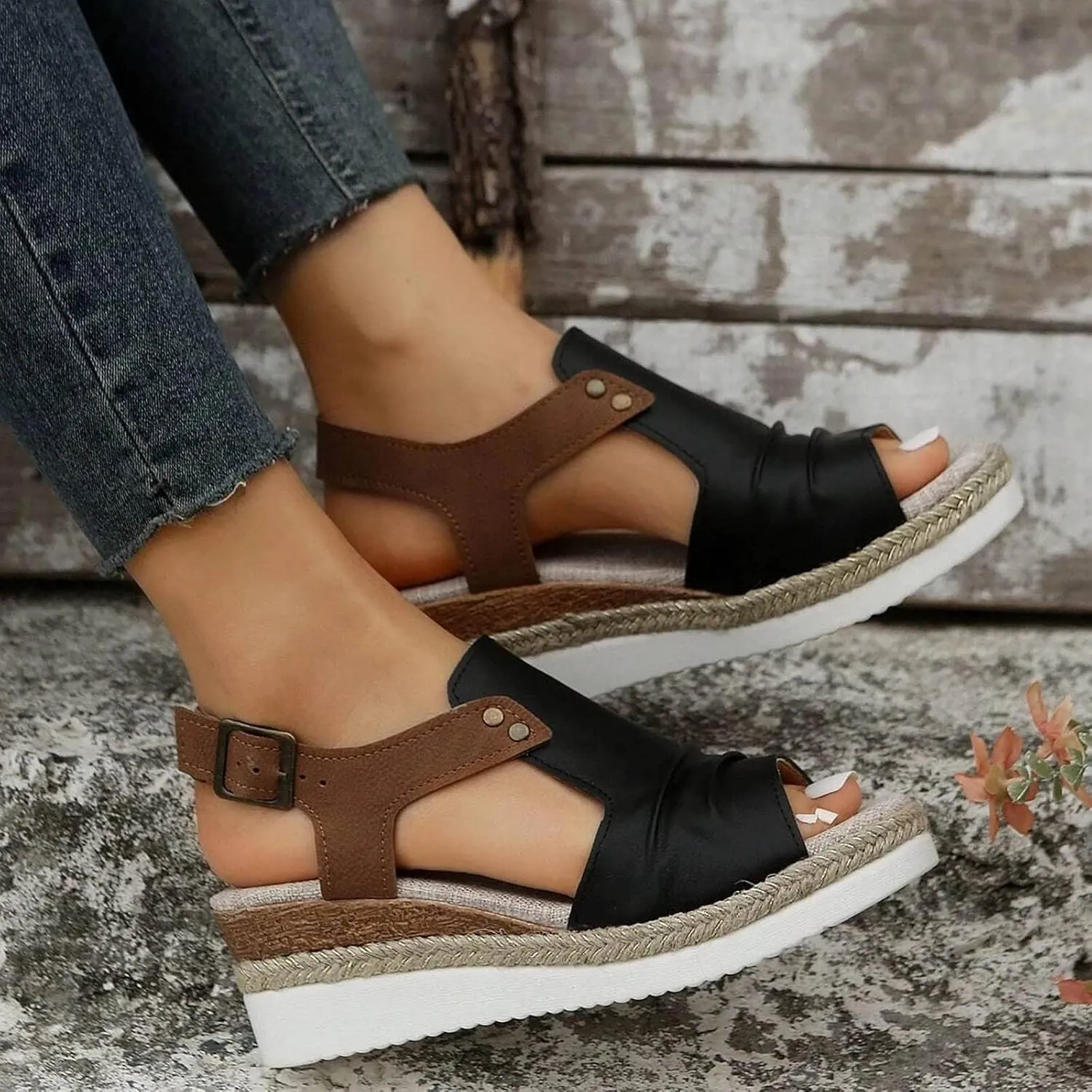 Women's Orthopedic Platform Wedge Sandals 2025 Casual Open Toe Slingback Espadrilles Summer Fashion Hollow Out Dress Shoe Beach Casual Walking Slip on Ankle Adjustable Strap