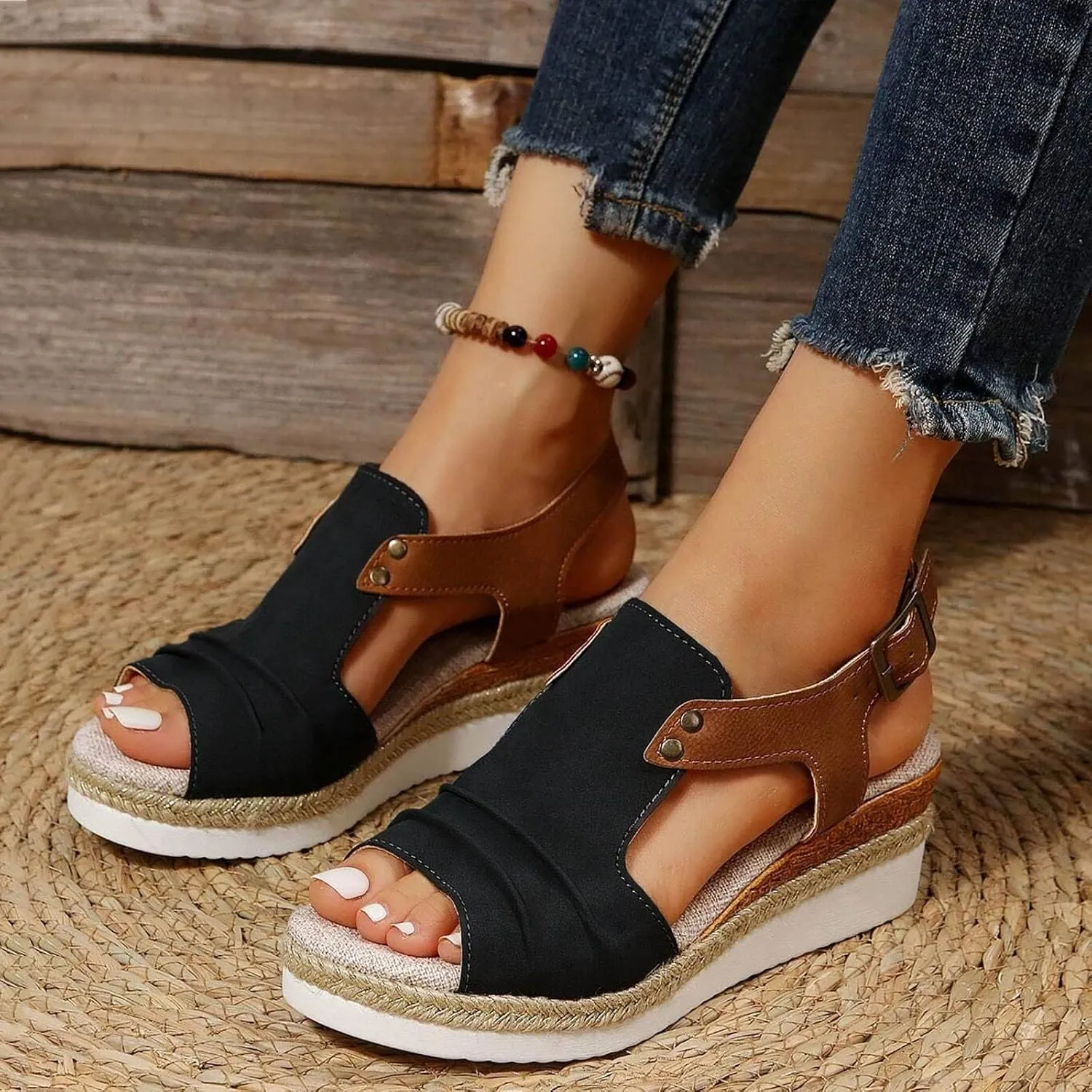 Women's Orthopedic Platform Wedge Sandals 2025 Casual Open Toe Slingback Espadrilles Summer Fashion Hollow Out Dress Shoe Beach Casual Walking Slip on Ankle Adjustable Strap