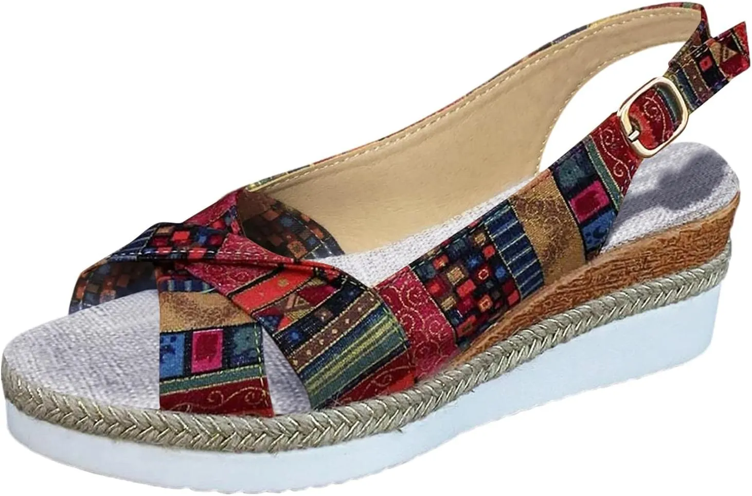 Women's Orthopedic Platform Wedge Sandals with Arch Support 2025 Summer Open Toe Backless Low Heel Fashion Espadrille Dressy Ankle Strap Sandals Slip on Beach Boho Casual Comfortable Outdoor Shoes