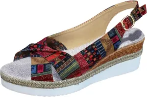 Women's Orthopedic Platform Wedge Sandals with Arch Support 2025 Summer Open Toe Backless Low Heel Fashion Espadrille Dressy Ankle Strap Sandals Slip on Beach Boho Casual Comfortable Outdoor Shoes