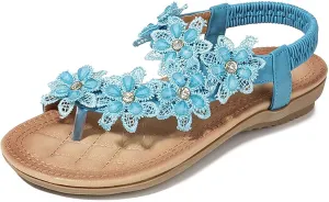 Womens Pearl Flower Sandals Flip Flops Summer Vacation Beach Sandals Elegant Clip Toe Ladies Sandal with Low Heel