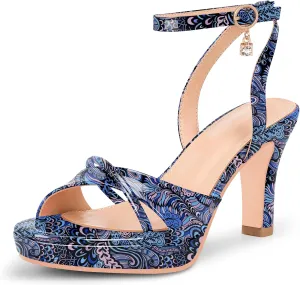 Women's Platform Ankle Strap Chunky High Heel Sandals Open Round Toe Party Dress Shoes