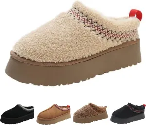 Women's Platform Mini Boots Slippers for Women Warm Fuzzy Slippers Fur Fleece Lined Slip on Suede Short Ankle Boots Outdoor Indoor Braid Slippers Anti Slip Trend