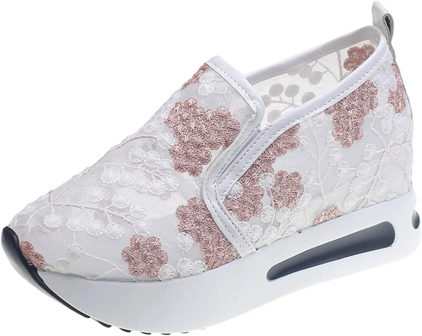 Women's Platform Sneakers Fashion Ladies Fashion Breathable Lace Mesh Flower Embroidery Round Head Thick Bottom Comfortable Sneakers for Women Walking All Day