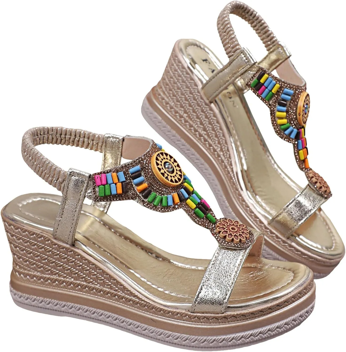 Women's Rhinestone Open Toe High Heel Platform Sandals 2025 Summer Open Toe Woven Comfortable Fashionable Elastic Ankle Strap Espadrilles Wedge Sandals Vintage Casual Beach Vacation Walking Shoes