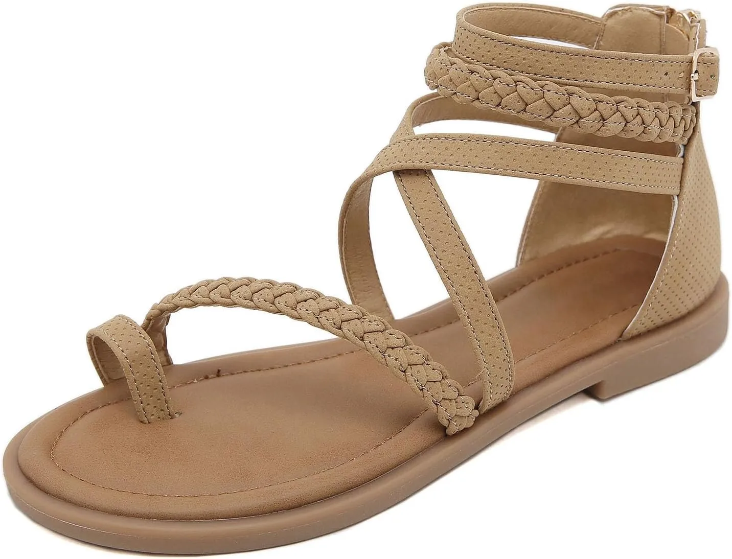 Women'S Roman Flat Sandals Comfortable Open Toe Gladiator Sandals Convenient Back Zip Sandals