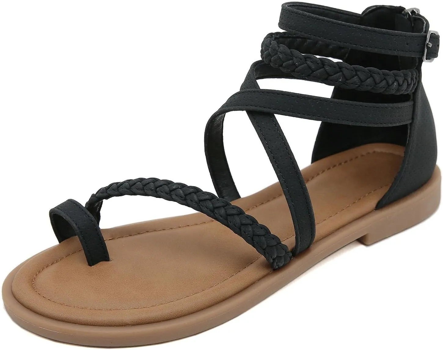 Women'S Roman Flat Sandals Comfortable Open Toe Gladiator Sandals Convenient Back Zip Sandals