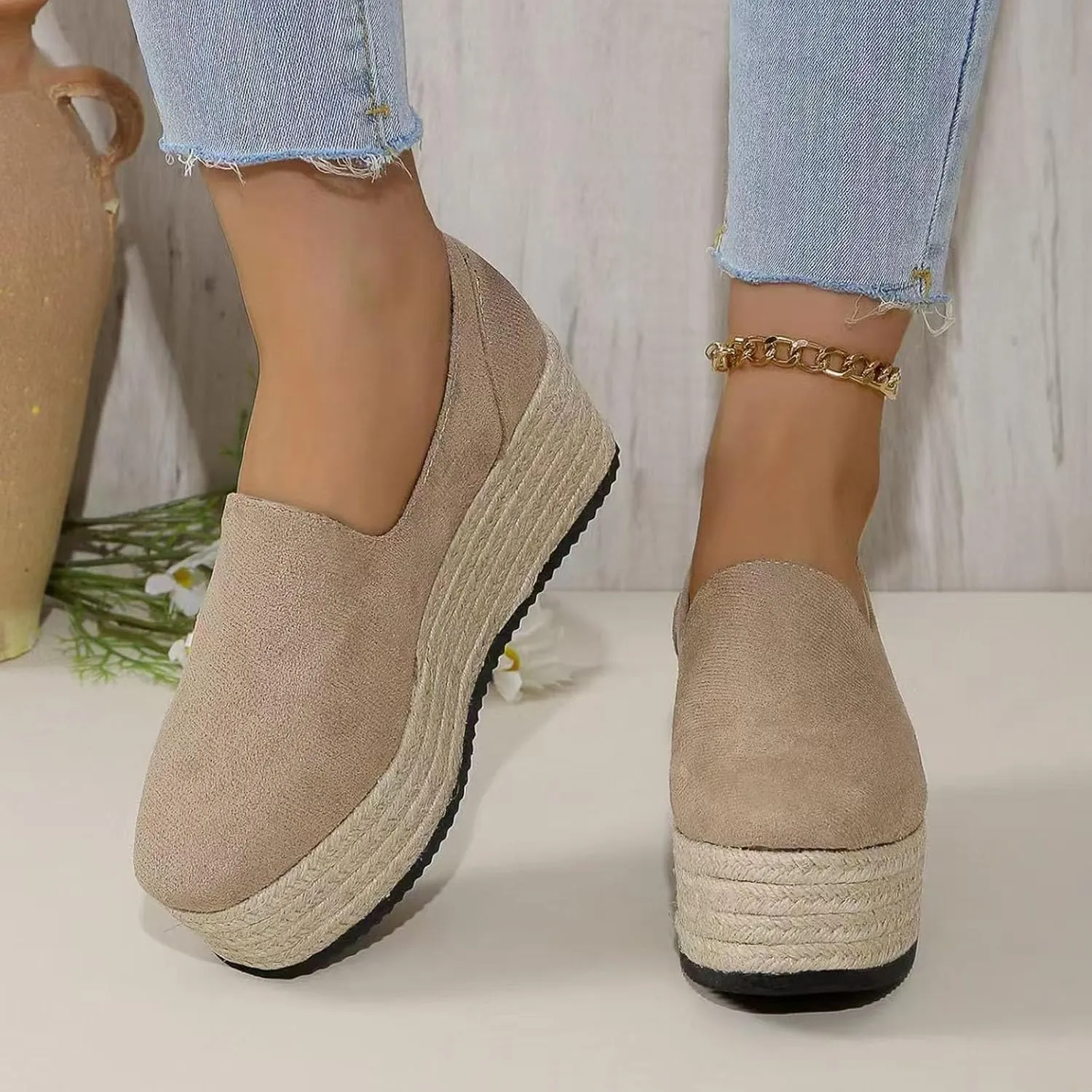 Women'S Running Shoes Platform Fashion Sneakers For Women Casual Flats Slip On Loafers Mid Heels Walking Shoes
