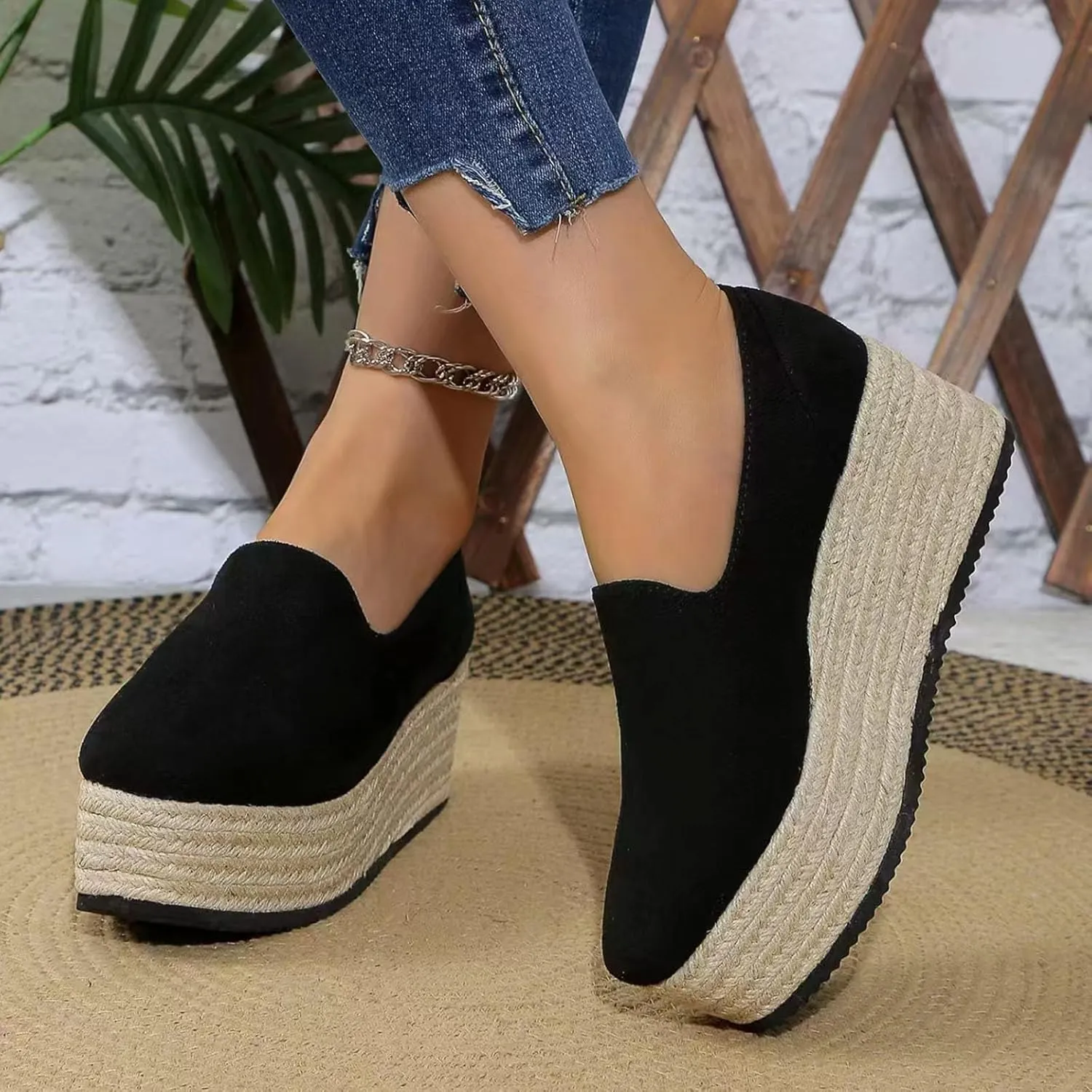 Women'S Running Shoes Platform Fashion Sneakers For Women Casual Flats Slip On Loafers Mid Heels Walking Shoes