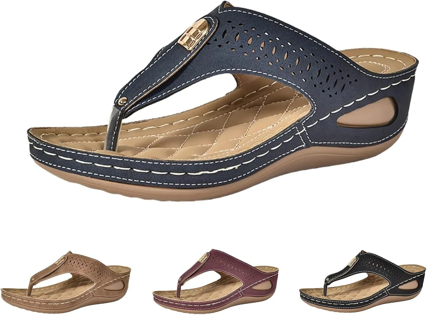 Womens Sandals Arch Support Slingback Sandals Summer Beach Shoes Ankle Strap Thong Flat Sandals for Women