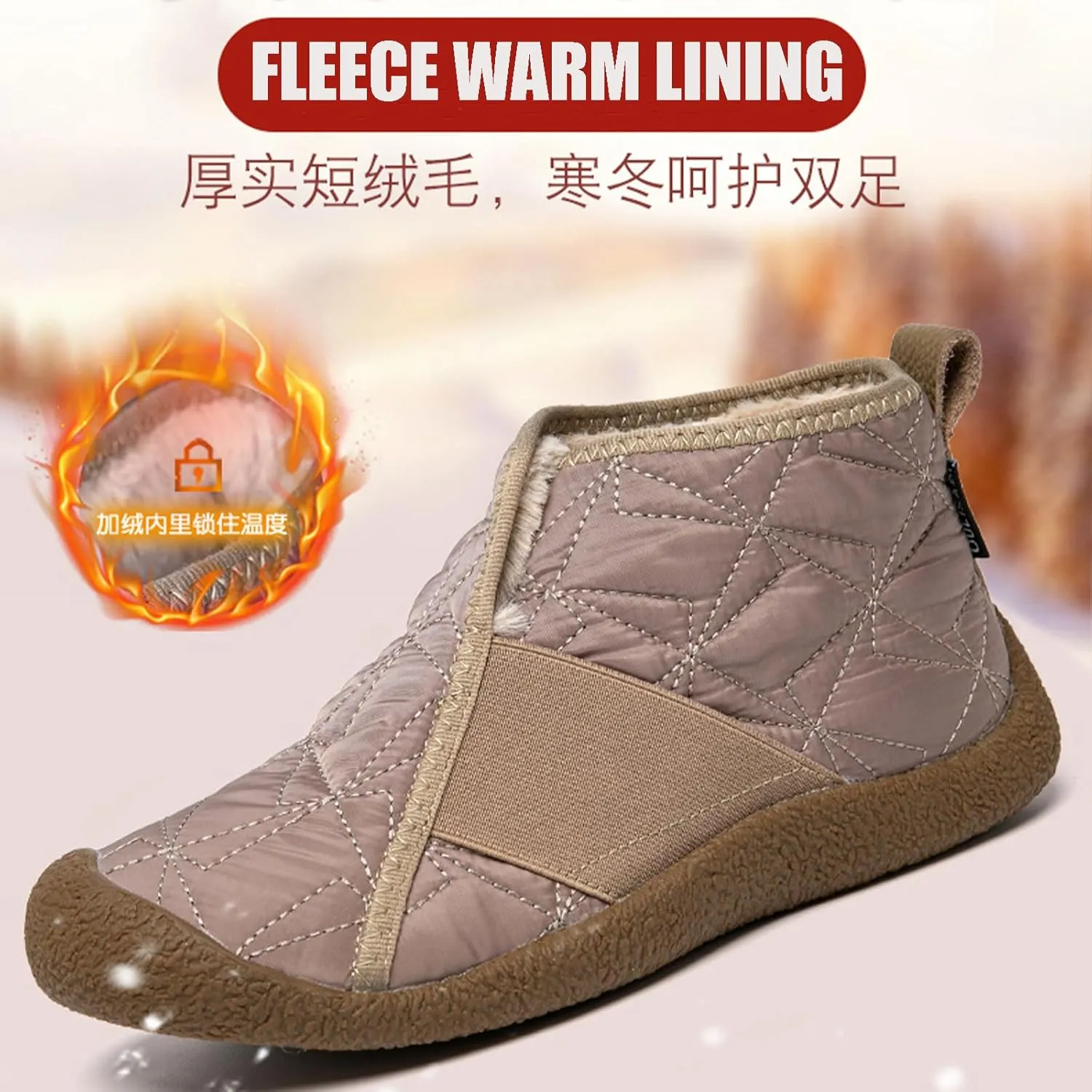 Women's Slip on Waterproof Warm Snow Boots Comfortable Wide Round Toe Fur Lined Anti-slip Soft Bottom Short Boots Winter Daily Mom Walking Flats
