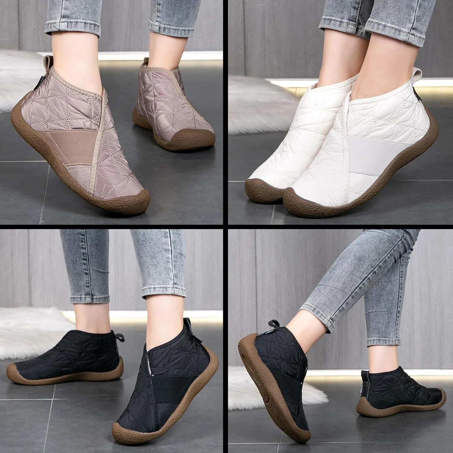 Women's Slip on Waterproof Warm Snow Boots Comfortable Wide Round Toe Fur Lined Anti-slip Soft Bottom Short Boots Winter Daily Mom Walking Flats