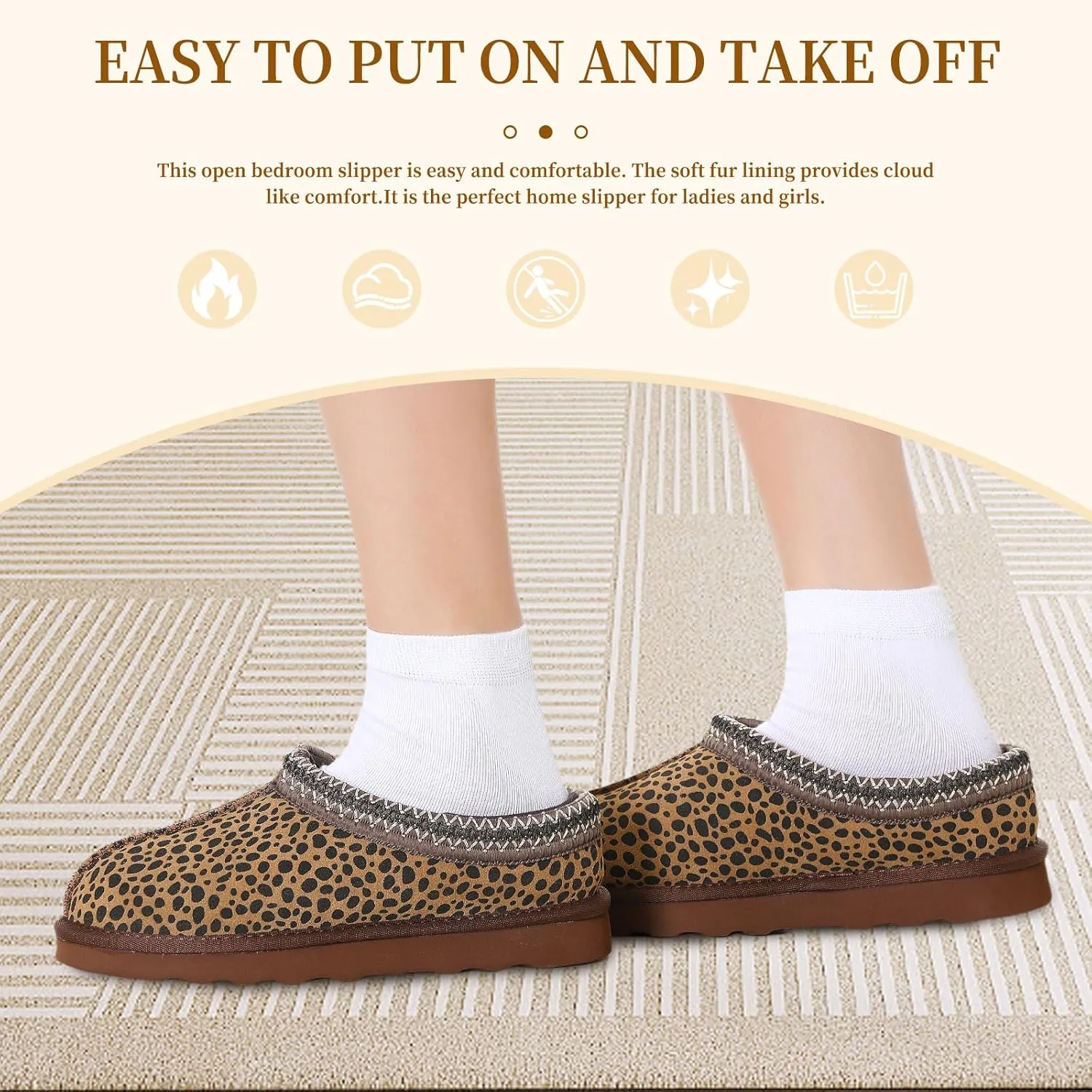 Women's Slipper Platform Mini Boots Indoor Slippers Slip on Fur Fleece Lined Suede Comfy Fur Fleece Lined Short Ankle Boots