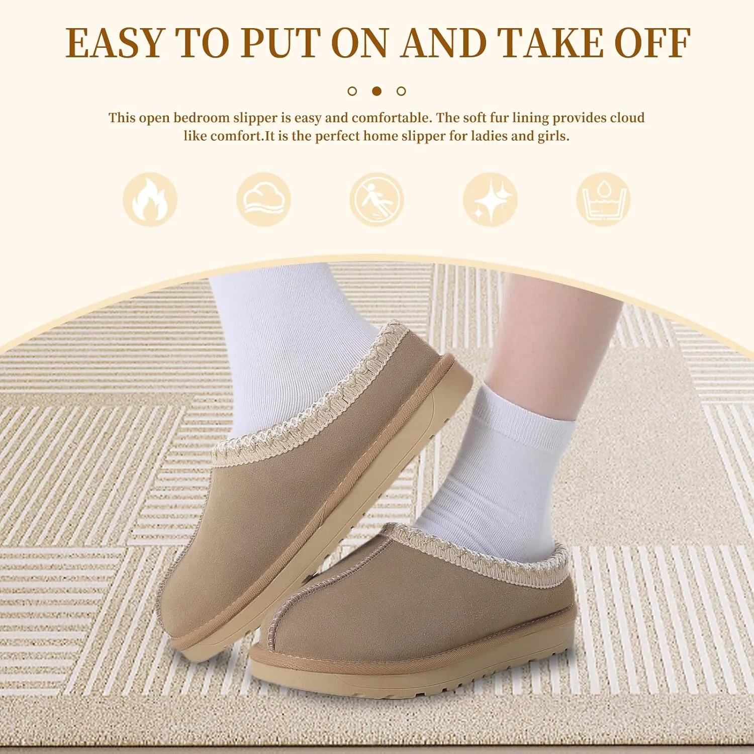 Women's Slipper Platform Mini Boots Indoor Slippers Slip on Fur Fleece Lined Suede Comfy Fur Fleece Lined Short Ankle Boots