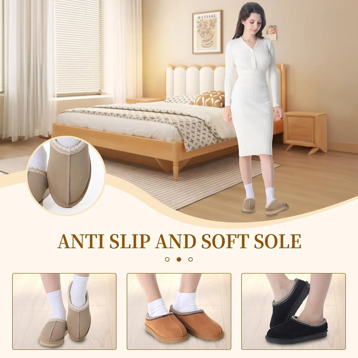 Women's Slipper Platform Mini Boots Indoor Slippers Slip on Fur Fleece Lined Suede Comfy Fur Fleece Lined Short Ankle Boots