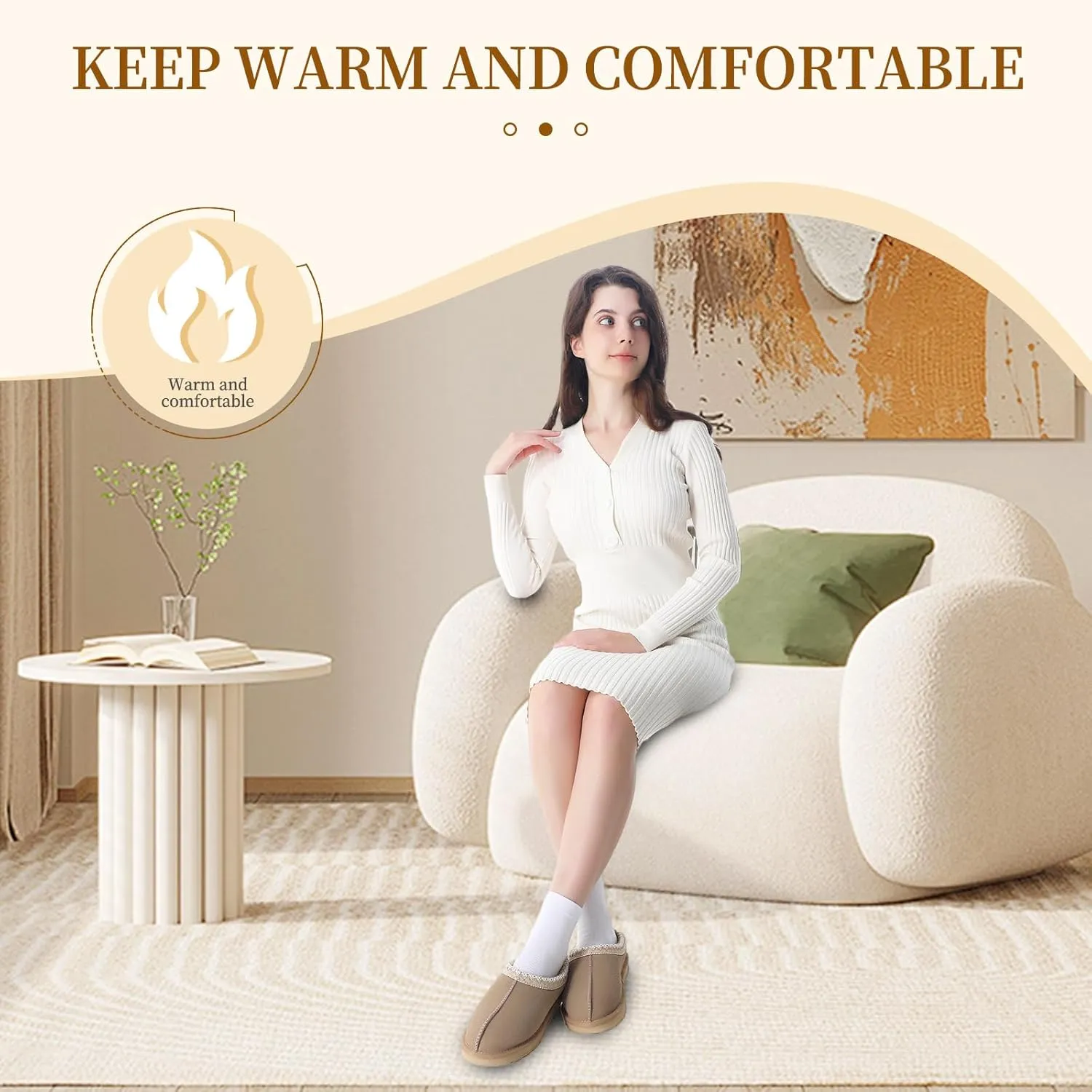 Women's Slipper Platform Mini Boots Indoor Slippers Slip on Fur Fleece Lined Suede Comfy Fur Fleece Lined Short Ankle Boots