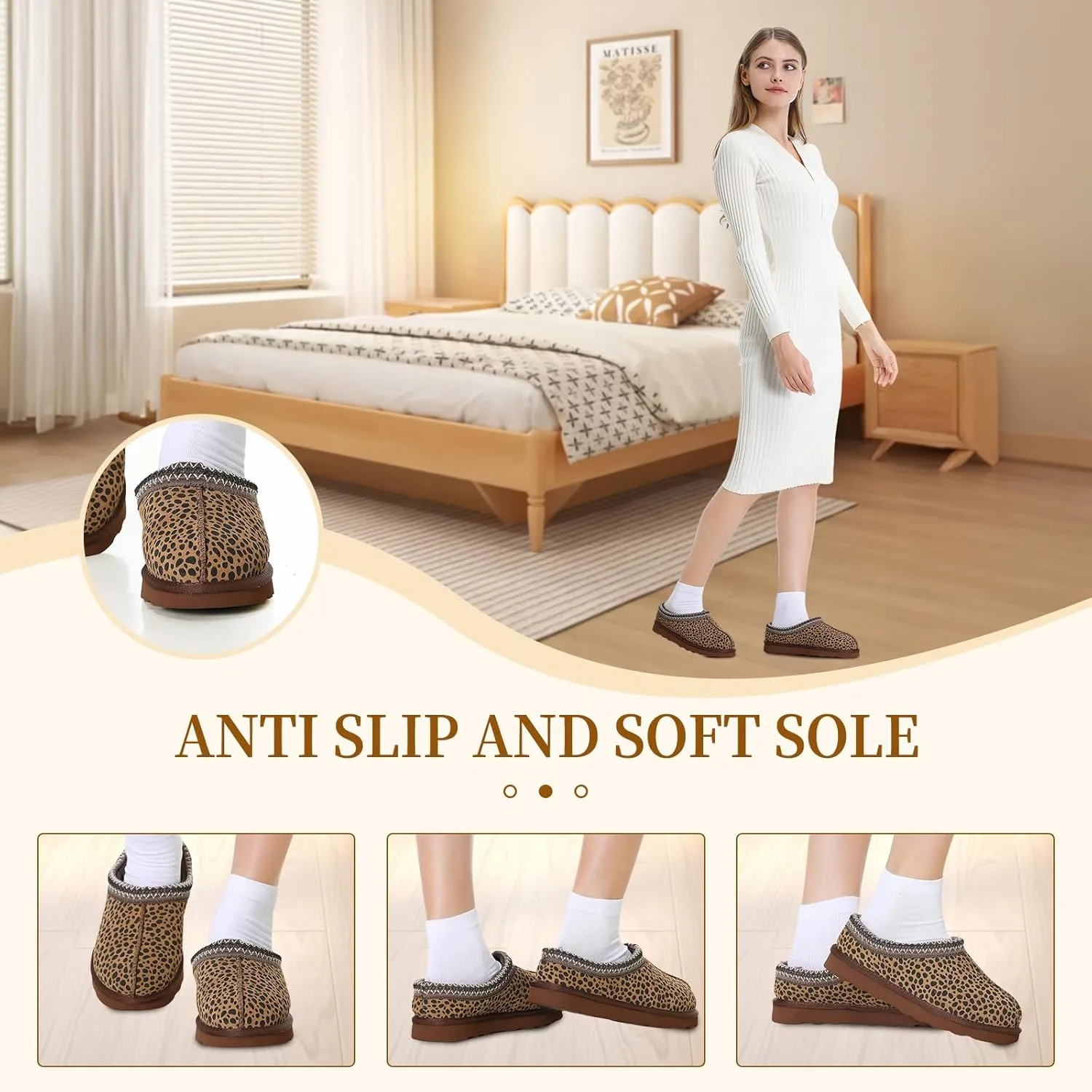 Women's Slipper Platform Mini Boots Indoor Slippers Slip on Fur Fleece Lined Suede Comfy Fur Fleece Lined Short Ankle Boots