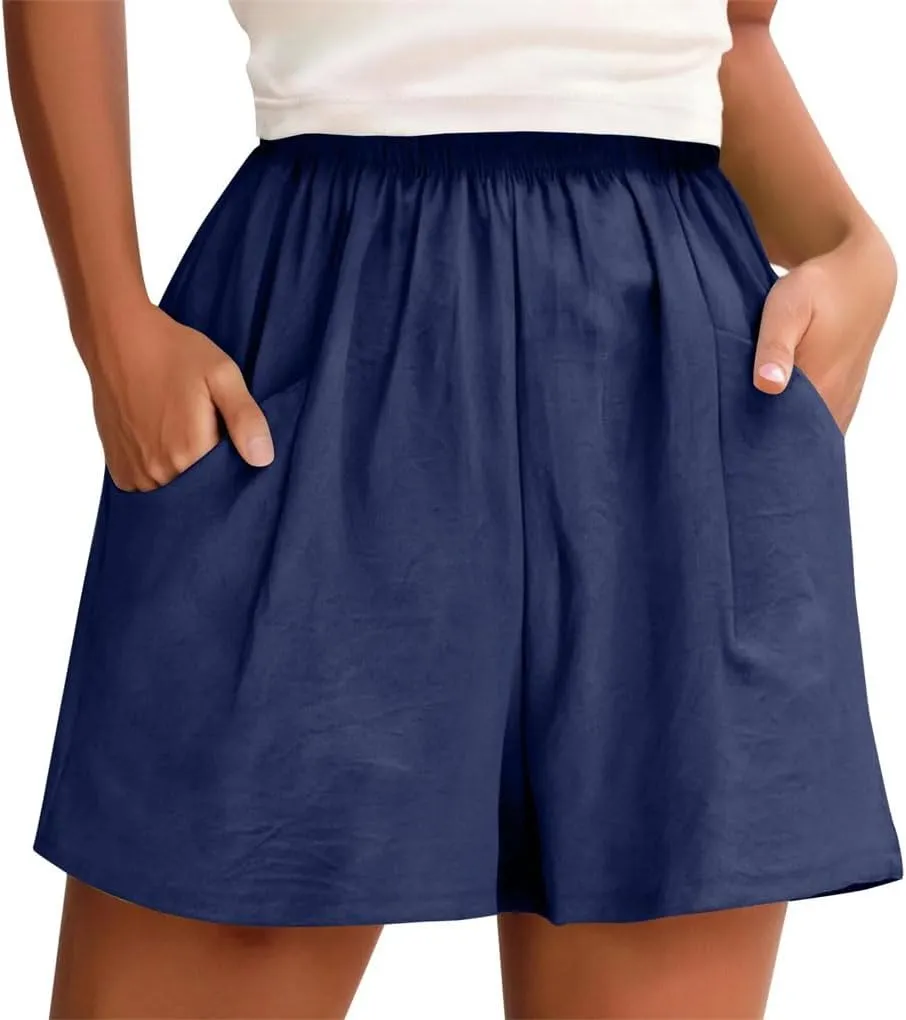 Women's Solid Color with Pockets and Elastic Waist Shorts Simple All-Match Casual Shorts