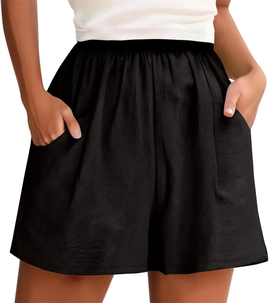 Women's Solid Color with Pockets and Elastic Waist Shorts Simple All-Match Casual Shorts