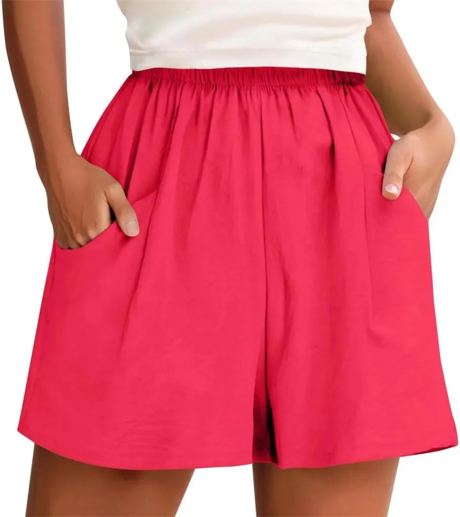 Women's Solid Color with Pockets and Elastic Waist Shorts Simple All-Match Casual Shorts