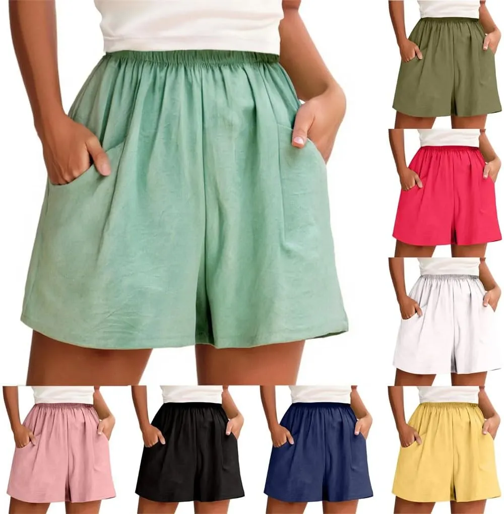 Women's Solid Color with Pockets and Elastic Waist Shorts Simple All-Match Casual Shorts