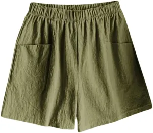 Women's Solid Color with Pockets and Elastic Waist Shorts Simple All-Match Casual Shorts