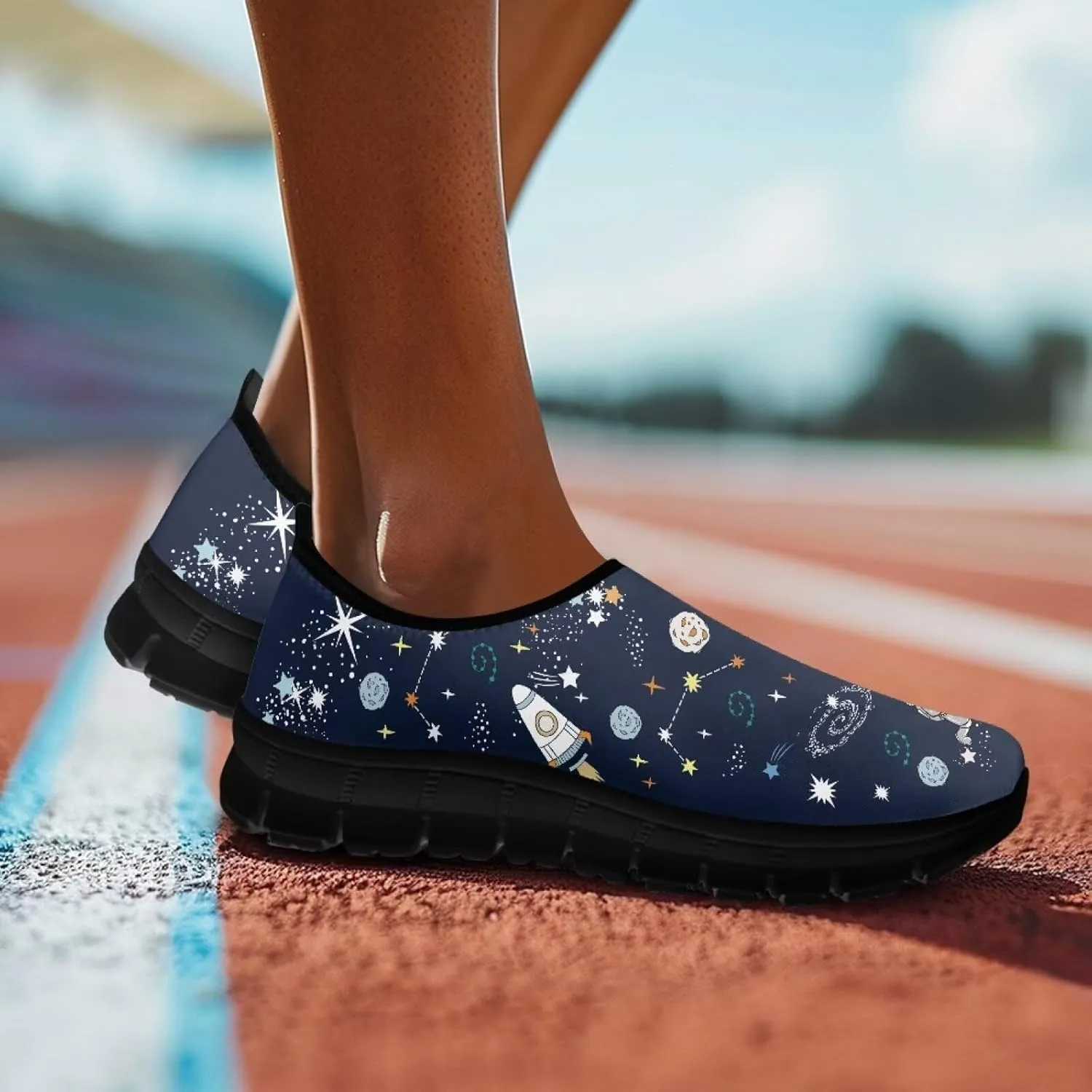 Women's Space Sneaker Casual Low Top Hiking Sneaker Flat Breathable Slip On Outdoor Soft Athletic Shoes for Womens
