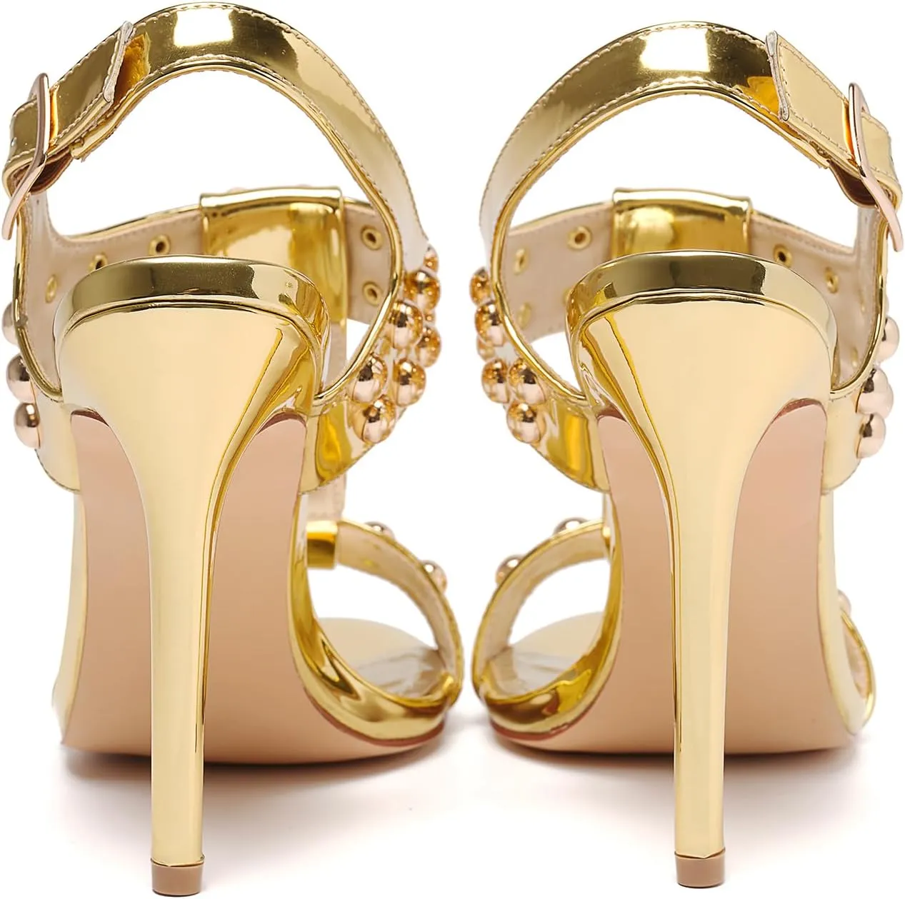Womens Sparkly Beaded Open Toe Stiletto Sandals Ankle Strap Nightclub Party Wedding Shoes