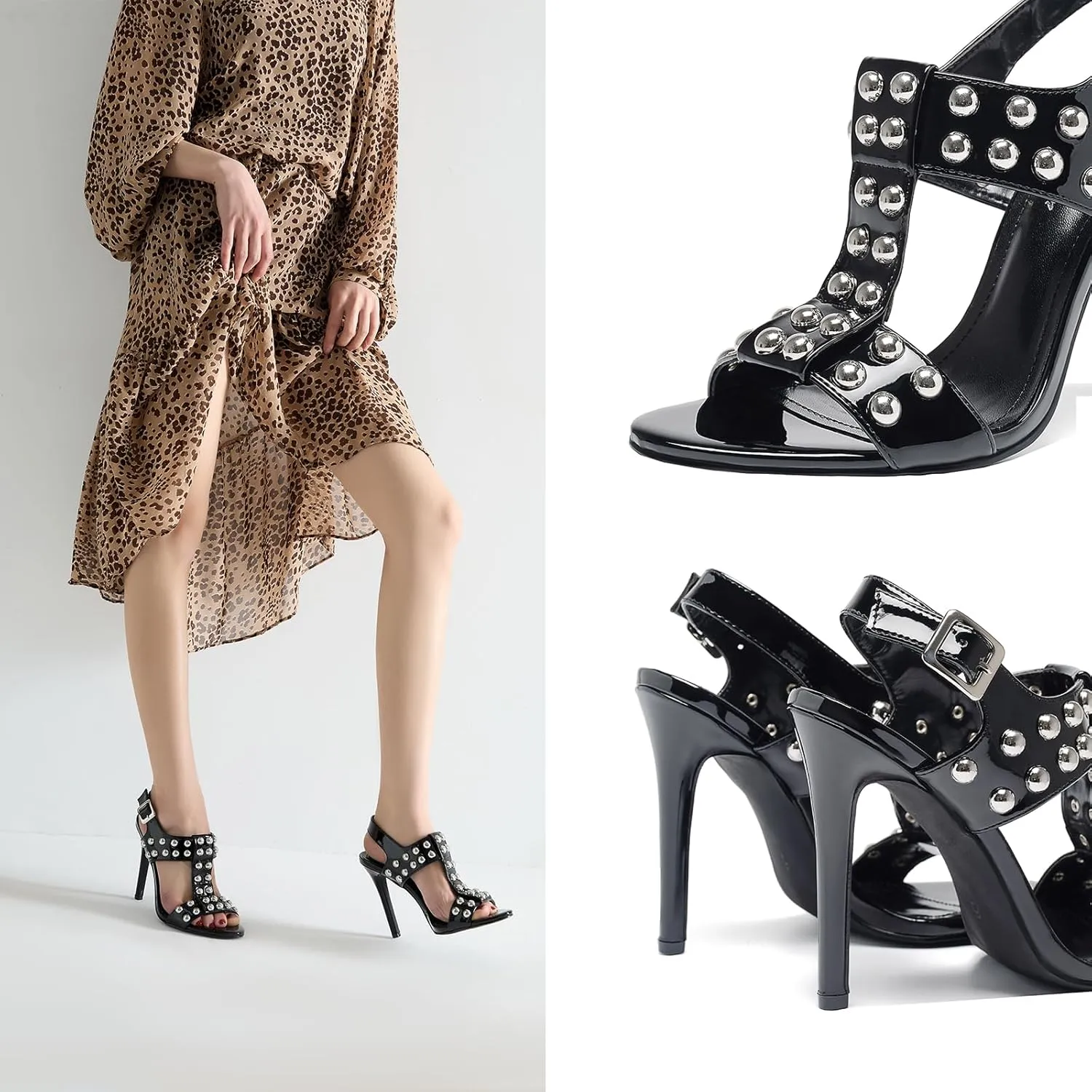 Womens Sparkly Beaded Open Toe Stiletto Sandals Ankle Strap Nightclub Party Wedding Shoes