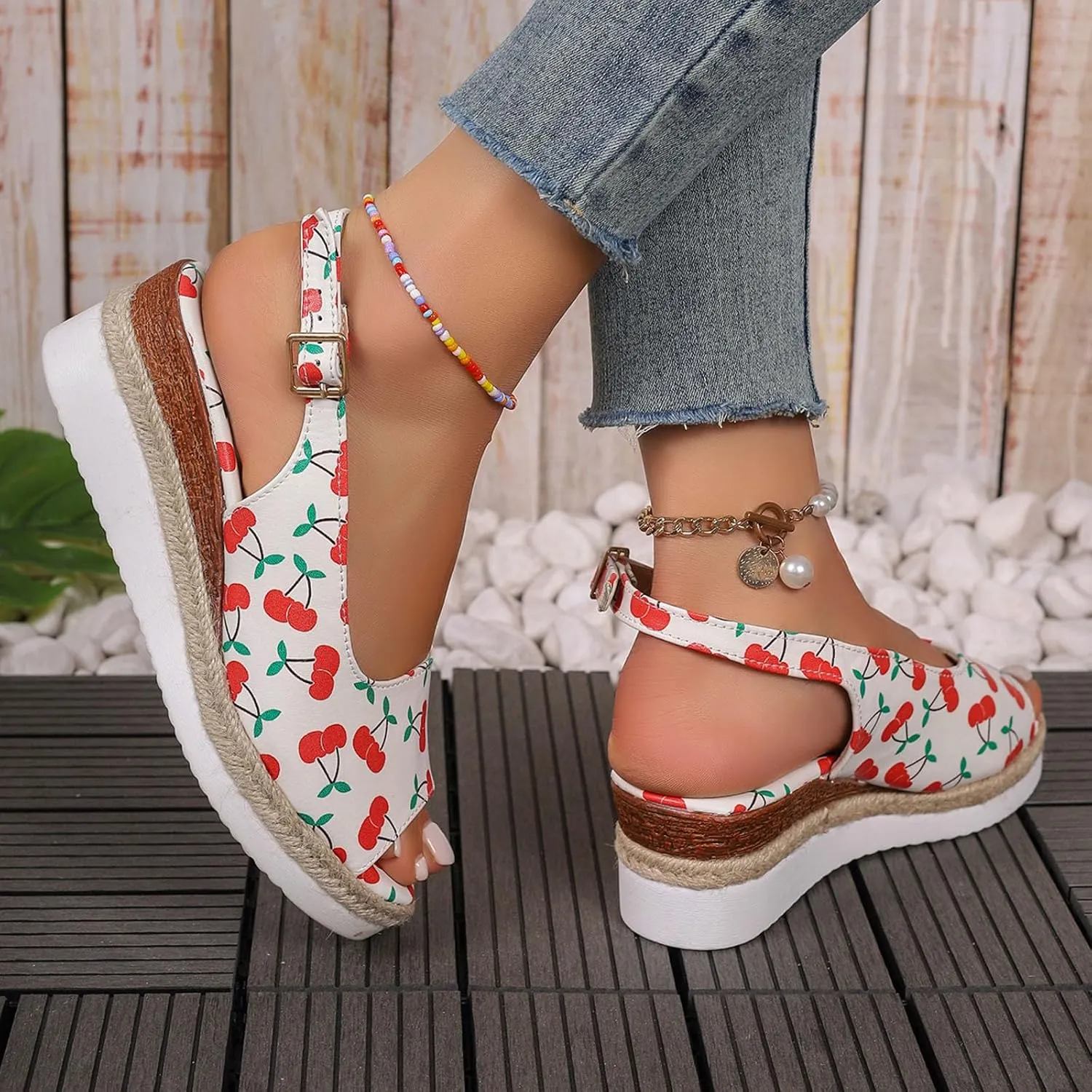 Womens Summer Sandals Ankle Strap Slingback Wedge Sandals Peep Toe Slip On Espadrille Platform Comfortable Dress Shoes