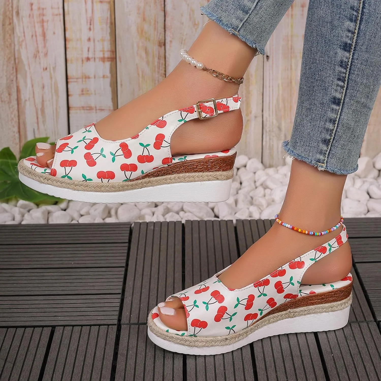 Womens Summer Sandals Ankle Strap Slingback Wedge Sandals Peep Toe Slip On Espadrille Platform Comfortable Dress Shoes