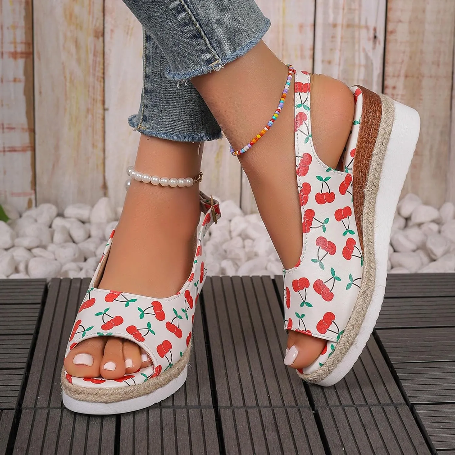 Womens Summer Sandals Ankle Strap Slingback Wedge Sandals Peep Toe Slip On Espadrille Platform Comfortable Dress Shoes