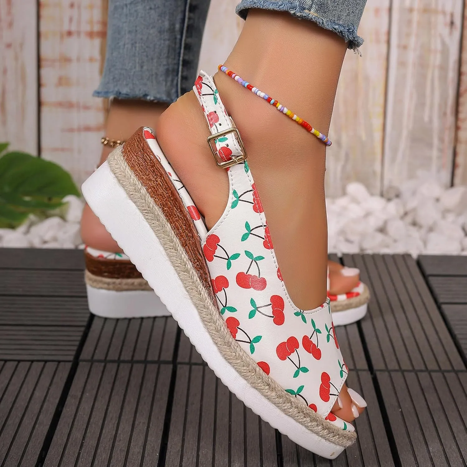Womens Summer Sandals Ankle Strap Slingback Wedge Sandals Peep Toe Slip On Espadrille Platform Comfortable Dress Shoes