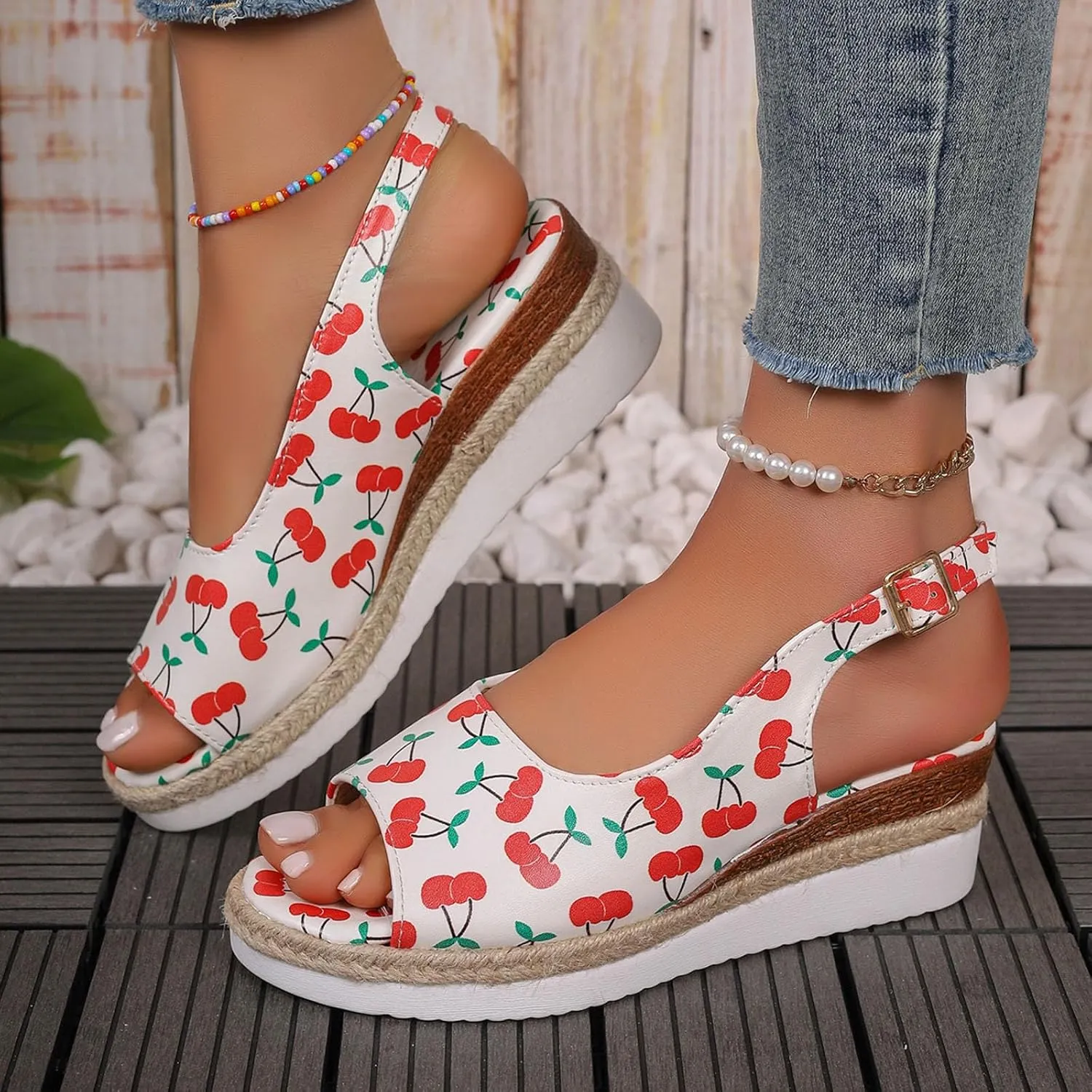 Womens Summer Sandals Ankle Strap Slingback Wedge Sandals Peep Toe Slip On Espadrille Platform Comfortable Dress Shoes