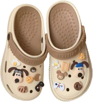 Women's Water Clogs Cartoon Dog Summer Garden Slippers, Outdoor Platform Hole Shoes Beach Sandals