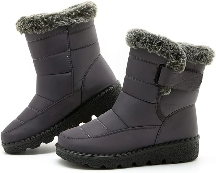 Womens Winter Fleece Snow Boots,Fur Lined Warm Ankle Boots Slip- On,Winter Waterproof Outdoor Booties