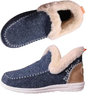 Women's Winter Plush Lined Flat Shoes,Soft Plush Slip-on Sneakers for Cozy Feet,Faux Fur Lining Anti-Slip Ankle Boots