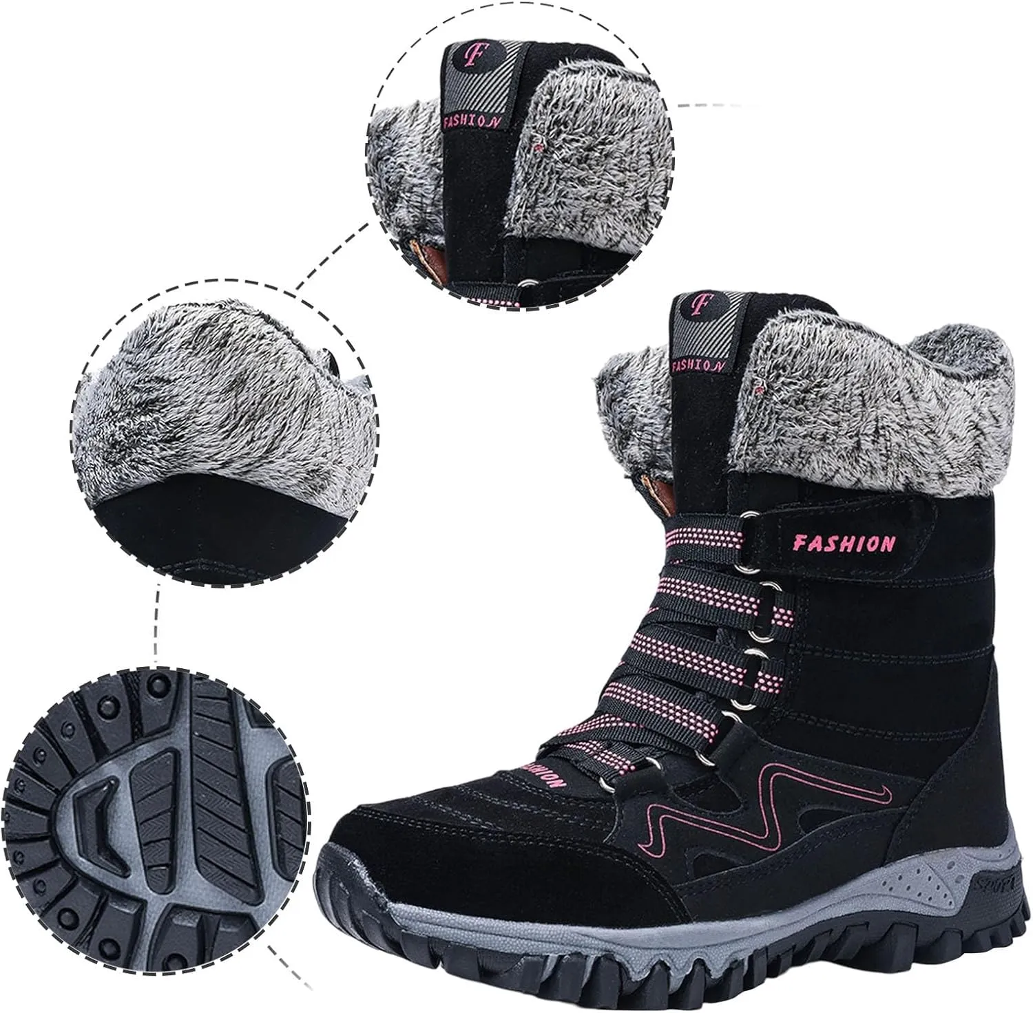 Women's Winter Snow Boots Waterproof Ankle booties Fur Lined Warm Ski Boots Outdoor Hiking Boots Lace Up Short Boots