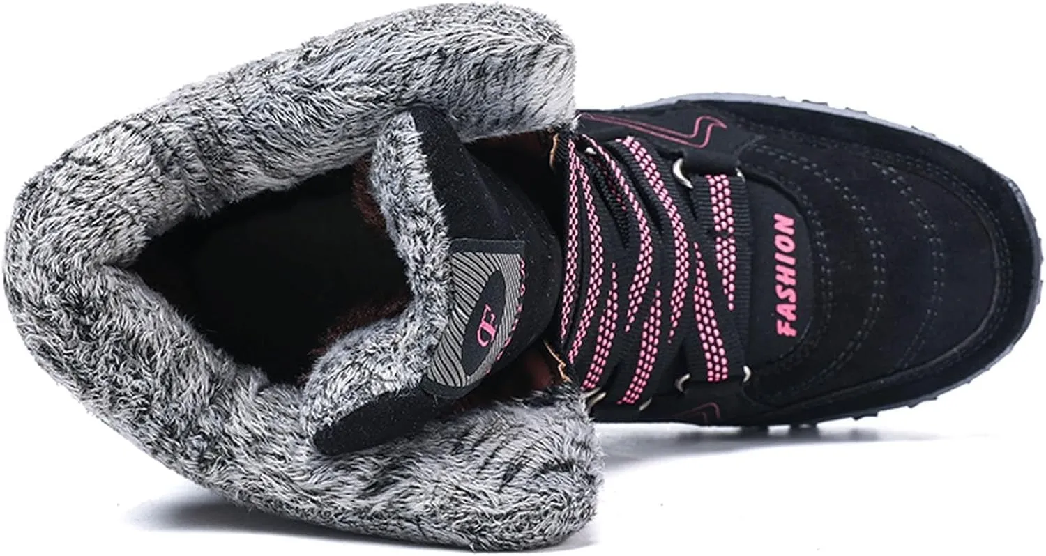 Women's Winter Snow Boots Waterproof Ankle booties Fur Lined Warm Ski Boots Outdoor Hiking Boots Lace Up Short Boots