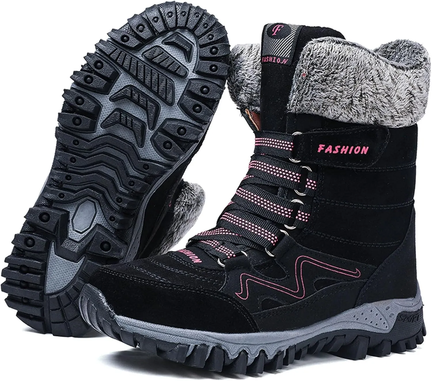 Women's Winter Snow Boots Waterproof Ankle booties Fur Lined Warm Ski Boots Outdoor Hiking Boots Lace Up Short Boots