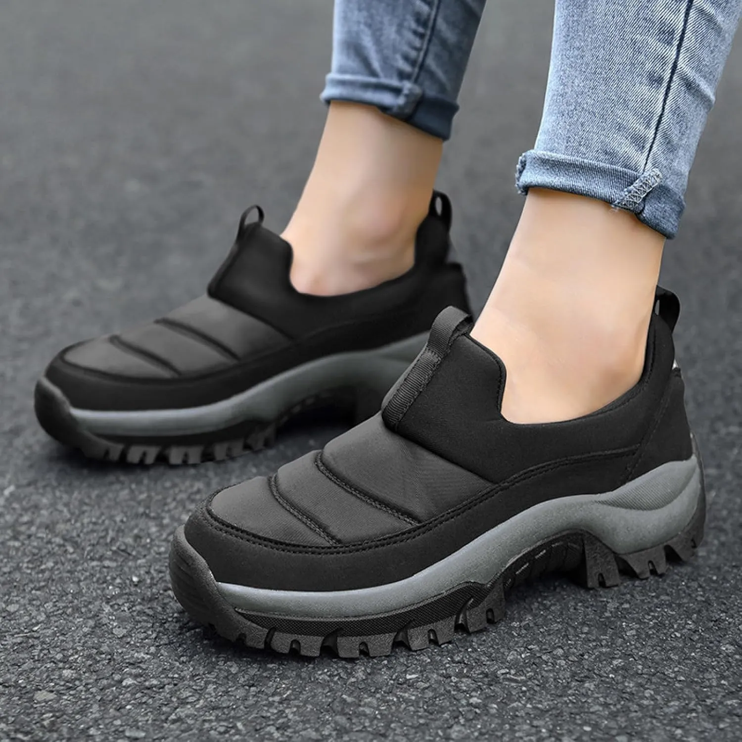 Womens Winter Waterproof Slip On Walking Shoes Comfort Warm Fur Lined Lightweight Anti-Slip Platform Snow Boots Outdoor Mountaineering Hiking Sneakers