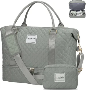 WOOMADA Weekender Bag for Women, Carry on Travel Duffel with Shoes Compartment, Large Size Overnight Duffel with Toiletry Bag(army green)
