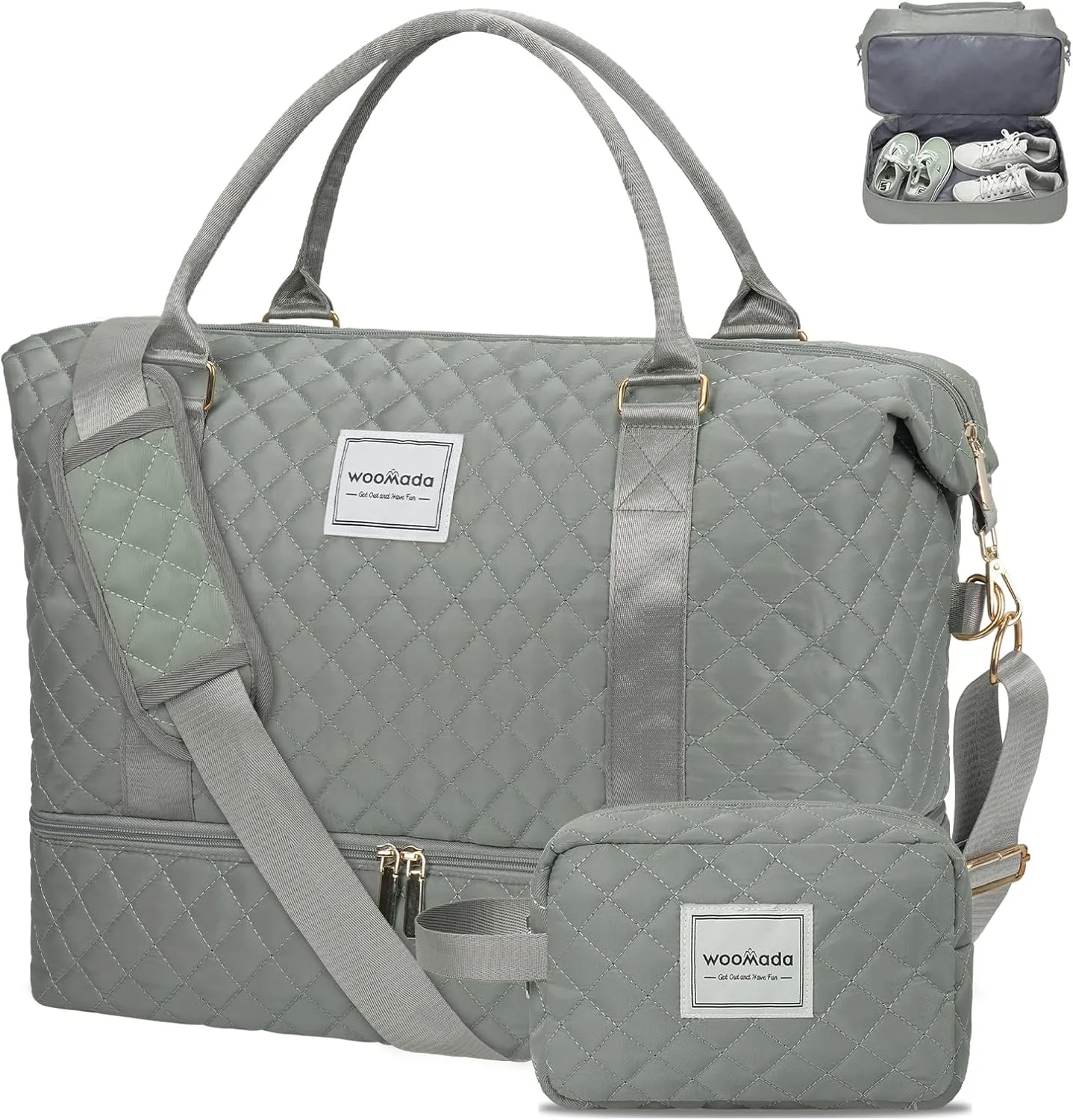 WOOMADA Weekender Bag for Women, Carry on Travel Duffel with Shoes Compartment, Large Size Overnight Duffel with Toiletry Bag(army green)